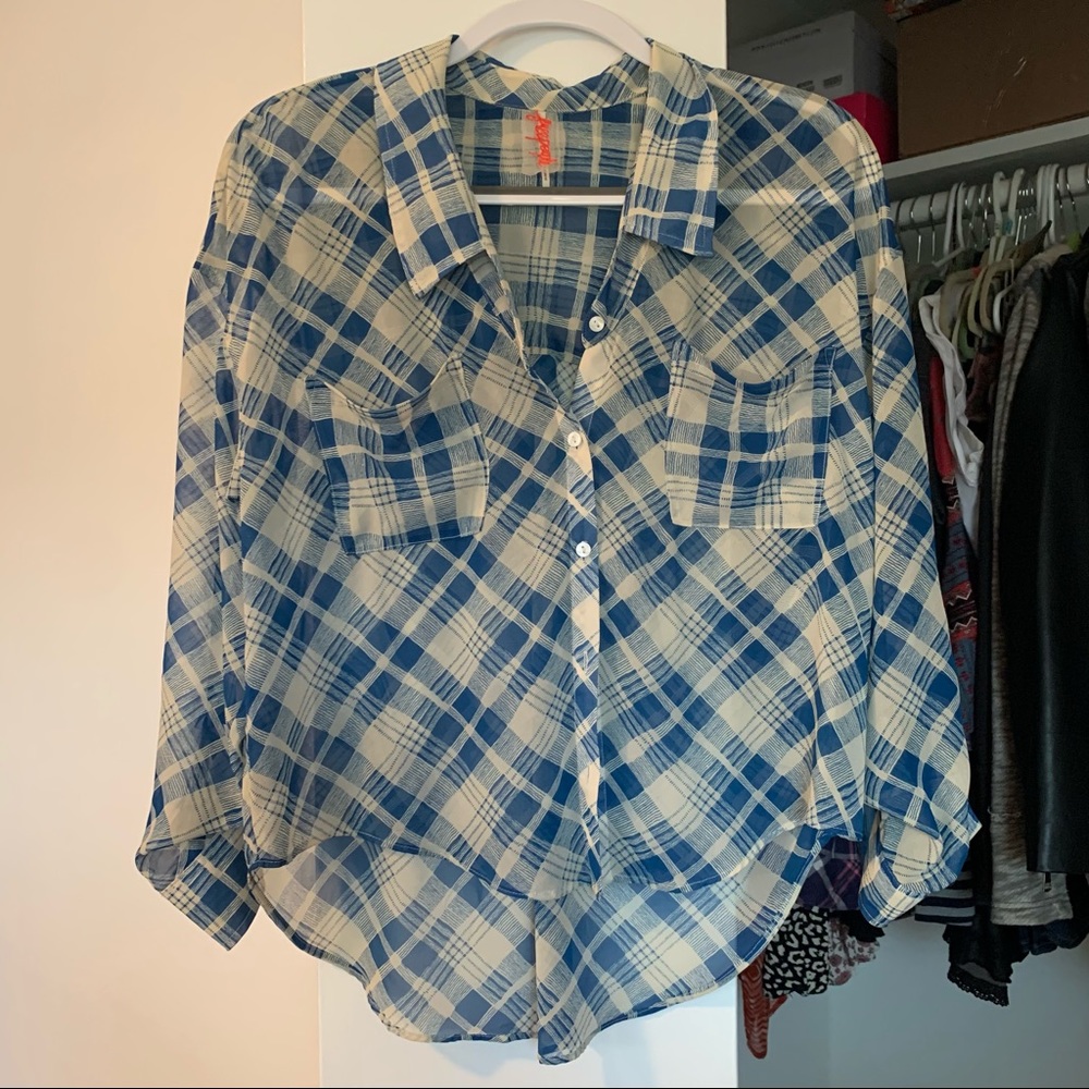 Free People Plaid Long Sleeve Top